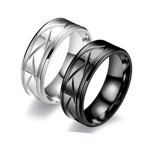Anello a fascia incrociata <span class=keywords><strong>in</strong></span> <span class=keywords><strong>acciaio</strong></span> inossidabile con finitura oro, argento e nera per matrimonio maschile o gioielleria moderna da tutti i giorni - Product Image 6