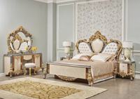 Meubles de chambre à coucher de luxe français, lits personnalisés avec sculpture européenne et feuille d'or, ensembles de lits en bois massif, design moderne, taille King, avec rangement