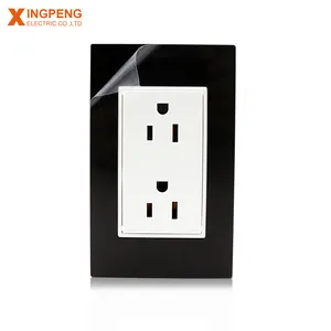 Outlet Dinding Led Warna Hitam, Plat Penutup & Bagian Tembaga 6 Pin, Outlet Dinding Amerika Elektrik