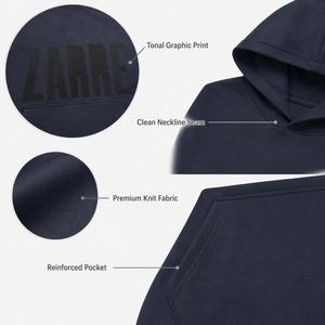 Sudadera con Capucha Premium Azul Marino para Hombre, con Estampado Gráfico Tonal CARRE y Corte Holgado con Hombros Caídos, para Ropa Urbana - Product Image 3