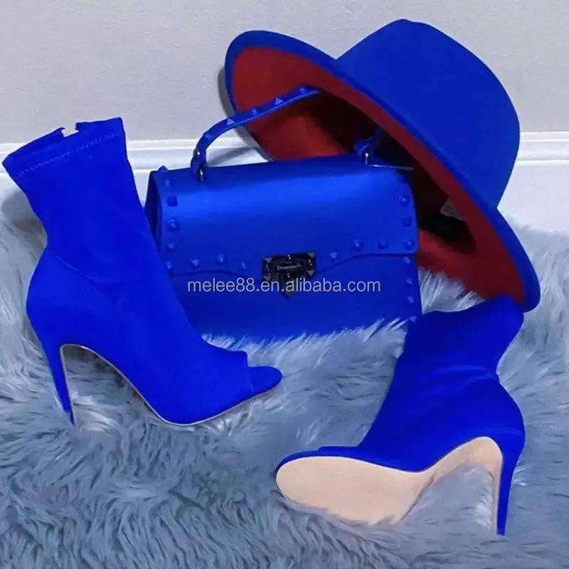 M20007 High Heels Match Geldbörse Handtasche und Hut Set Stiefel Sandalen Herbst Damen Schuhe für Damen und Damen