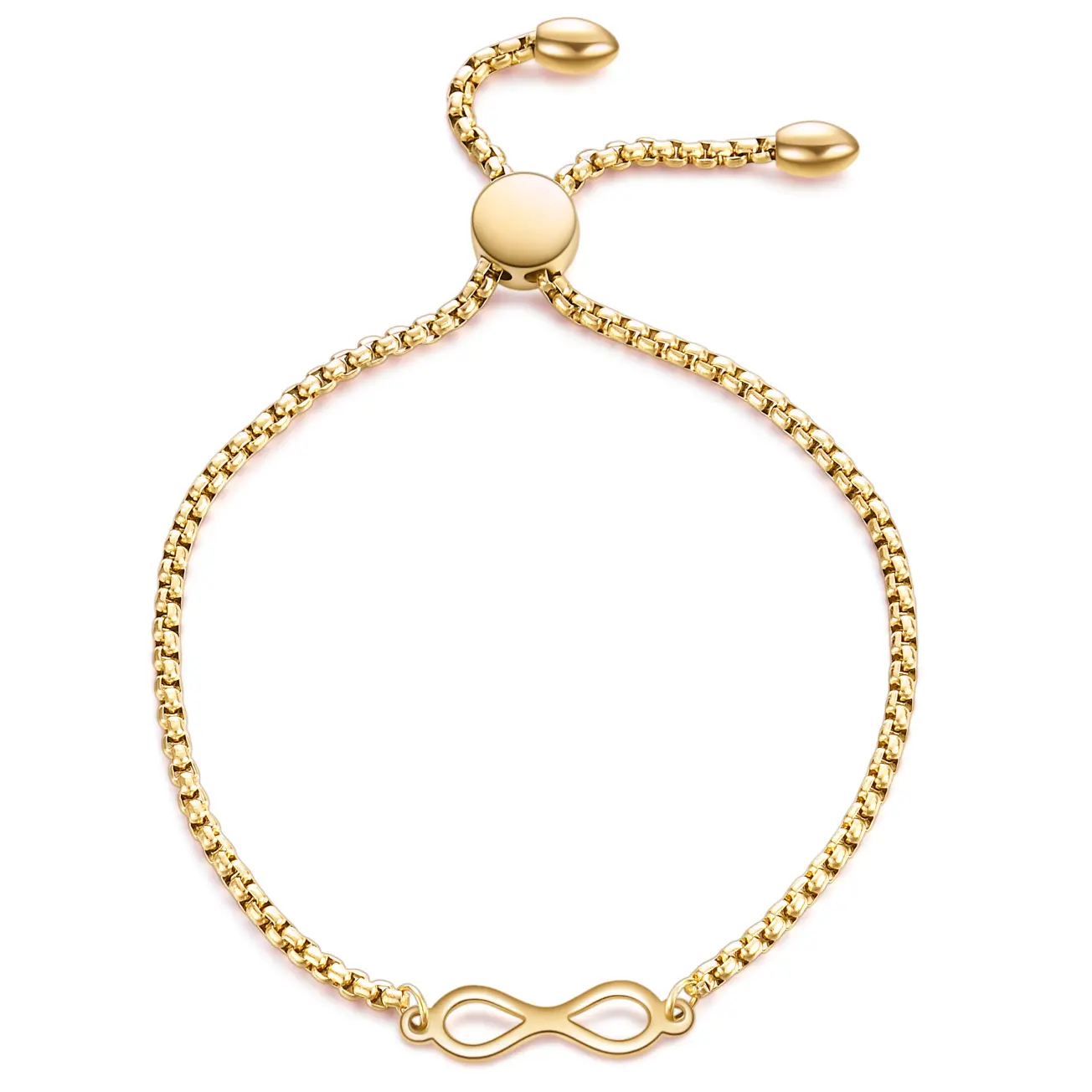 Yitenong Real 18K Gold Plated Lucky Number 8 Adjustable Infinity Charm Slider Extender Chain Adjustable Bracelet