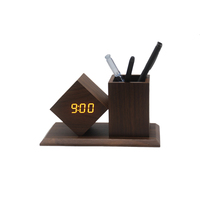 Horloge de bureau numérique créative avec support pour stylo, réveil vocal, LED silencieuse, en bois, moderne, pour bureau, salon, cadeau électronique