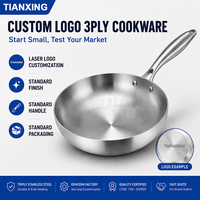 Poêle à frire TIANXING personnalisée avec logo, en acier inoxydable triple couche, compatible induction, vente en gros d'usine OEM