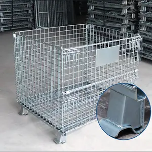 Heavy Duty 800*600*640 Metal Material Cages Steel Pallet Box Container Steel Pallet Wire Mesh Cages