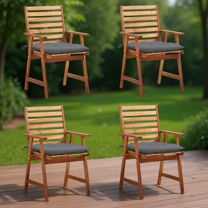 4 sillas de comedor de madera maciza de acacia con cojines grises, juego de muebles de jardín para exteriores, estilo rústico - Product Image 2