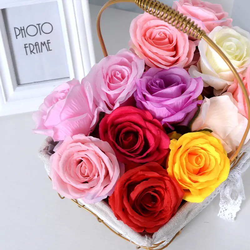 Drea Groothandel Hot Selling 10 Cm Rose Bloem Hoofd Zijde Rozen Cake Bloemen Kunstzijde Rozenkoppen