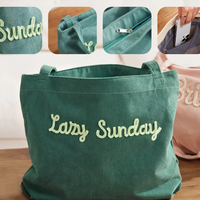 Nouveau sac fourre-tout en velours côtelé uni grande capacité, sac fourre-tout personnalisé à motif lettres, promotion