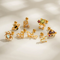 Maina Heart Round Zircon Dangle Earlobe Ear Studs Gold Plated Cartilage Helix Piercing Jewelry Externally Thread Tragus Earrings