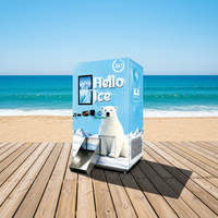 Distributeur automatique de glace en sacs commercial à écran tactile 32 pouces en libre-service avec options, acceptant les pièces, QR, jetons mobiles et intégration TPV