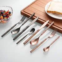 Ensembles de couverts en bambou en acier inoxydable 304 de haute qualité pour hôtel de restaurant de mariage