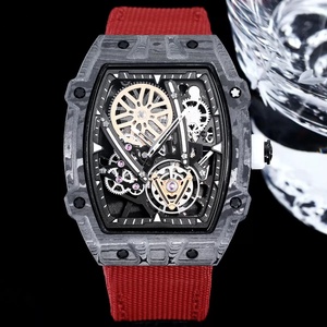 Montre mécanique pour homme de luxe, ultra-fine et légère, design ajouré, boîtier en forme de baril, bracelet tissé, tourbillon, étanche - Product Image 4