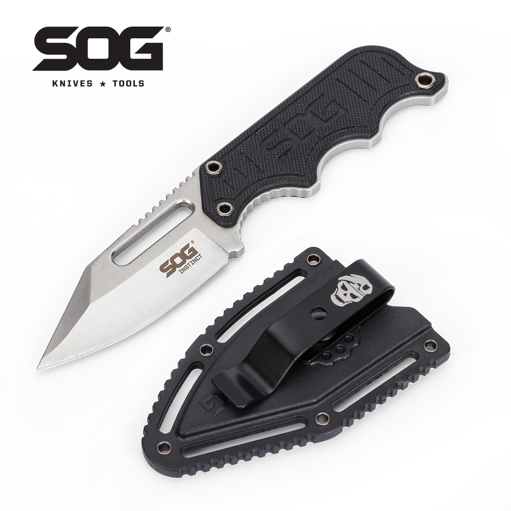 SOG Instinct компактный нож с фиксированным лезвием EDC 2,3 дюймов фиксированное лезвие с G-10 ручкой для наружного, выживания (NB1012-CP), черный