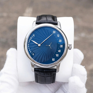 Reloj Retrogrado Personalizado con Movimiento SW200, Patrón Guilloché Ondulado, Cristal de Zafiro, Correa de Cuero, 40mm, Acero Inoxidable - Product Image 3