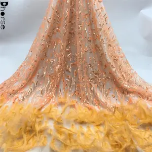 2021 새로운 스파클링 시퀀스 탄 오렌지 레이스 원단 드레스