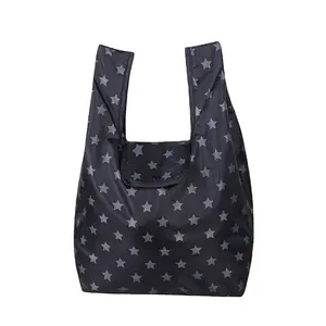 Custom DIY printing polyester shopping bag with attached snap closure pouch
