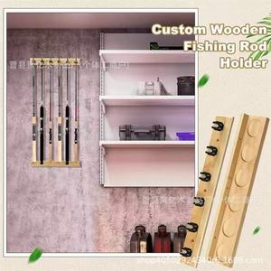 Custom Wooden Fishing <b>Rod</b> <b>Holder</b> Wall Mounted Solid Wood Storage Rack For Garage Display - Product Image 1