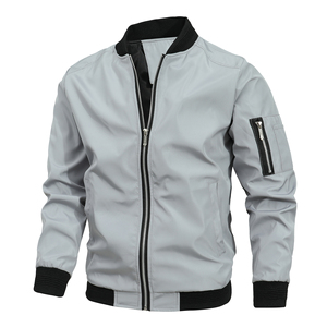 Blouson bomber sport personnalisé pour homme, col montant, fermeture éclair, grande taille, couleur unie, mode décontractée printemps-automne - Product Image 2