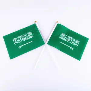 2021 Custom 14*21Cm 20*28Cm Hand Zwaaien Polyester Islamitische Saudi Vlag