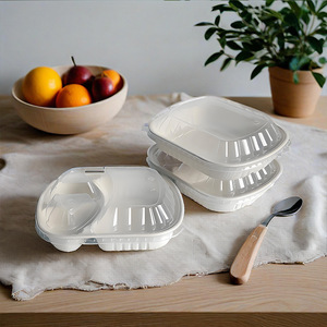 Boîtes à lunch jetables ovales en pulpe de papier 1000 ml avec couvercle, conteneur biodégradable pour plats à emporter - Product Image 1