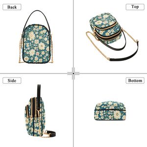 Teal Daisy Floral Mini Crossbody Bag for Women, Triple Zipper Quilted Phone <b>Purse</b> Fits 6.8" Smartphone, Detachable Chain Strap C - Product Image 3