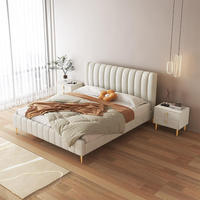 Ensemble de meubles de chambre à coucher : Literie moderne en bois blanc avec couette, lit king size en cuir et tissu avec coffre de rangement – Vente en gros