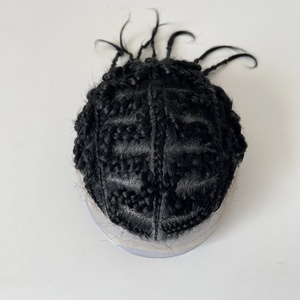 Emeda - Tupé <span class=keywords><strong>Afro</strong></span> Box Braids con Frente de Encaje BIO para <span class=keywords><strong>Hombre</strong></span>, Listo para Enviar, 8*10 Pulgadas # Cabello Remy Indio de 1 Color - Product Image 4