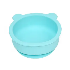 Urso tigela de silicone personalizada, tigela de urso com tampa de logotipo personalizado, forte base de sucção, forma de urso, de silicone, alimentador de bebês