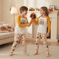 Personalisierte Thanksgiving Familien-Pyjamas mit Dankbarkeits- und Segensmotiv, Truthahn-Print, Langarm-Oberteil und Hose, Loungewear-Set