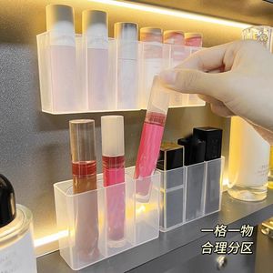 Wall Mounted Lipstick Storage Rack Multi Compartment Cosmetic Organizer Open Top Desktop <b>Makeup</b> Holder No Drill Installation - Product Image 5