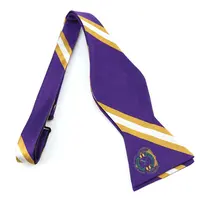 Custom Detachable Purple Silk Striped Phi Fraternity Logo Embroidered Bow Ties for Men