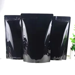 중국 공급 업체 광택 블랙 반짝이 알루미늄 호일 인쇄 스탠드 업 지퍼 잠금 파우치 식품 포장 조미료 커피 포장 가방