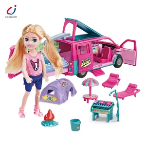 Chengji moda muñeca juguete preescolar educación temprana juego de simulación camping tema coche bebé muñecas juguetes conjunto