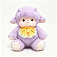 Mignonne peluche mouton violette avec bavoir en dentelle jaune, jouet en peluche doux et moelleux, personnalisable avec logo, jouet en peluche mouton Kawaii