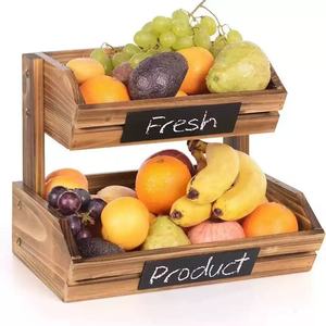 Espositore per Verdure e Pane a 2 Livelli in Legno, Cesto Portafrutta per Organizzazione Piano Cucina - Product Image 3