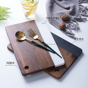 Moderno bianco nero rettangolo di <span class=keywords><strong>marmo</strong></span> e legno di Acacia <span class=keywords><strong>tagliere</strong></span> per utensili da cucina-commercio all'ingrosso - Product Image 4