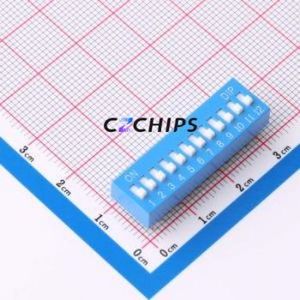 DR-12LT DIP Switch Through hole Component (THT),P=2.54mm Switch Flat Toggle, Raised Type Single Pole Single Throw 12 2.54mm - Product Image 1