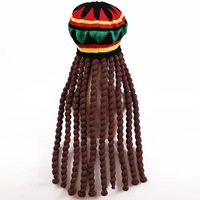 Gorra de disfraz de reggae jamaicano Rasta con peluca de rastas estilo Bob Marley, color personalizado, poliéster, sombrero de bruja de Halloween