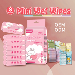 Meilleur prix de gros Lingettes humides pour bébé 64 pièces Mini paquet Non tissé Emballées individuellement Extra douces Écologiques Polyester Voyage - Product Image 5