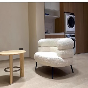 Cream-Style Modern Contemporary Minimalist Lambswool Cozy Lazy Casual Chair Sponge Latex Filled Legs Metal for - Product Image 3