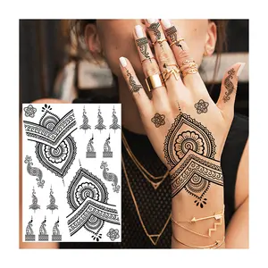 Tatuagem de henna para mulheres, adesivos temporários pretos lindos para mulheres, tatuagem de henna com rendas