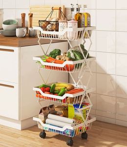 Custom Wholesales Home & Kitchen Foldable Fruit and <b>Vegetable</b> Storage Basket Rolling <b>Standing</b> Organizer Shelf Cart With Wheels - Product Image 4