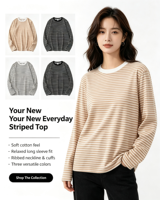 Atasan Wanita Bergaris Slim Fit Crop Base Layer untuk Musim Panas 2025 100% Katun Lengan Pendek Warna Kontras Berbahan Beludru Dua Sisi