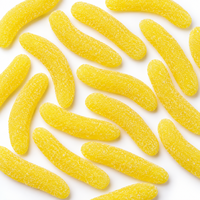 Bonbons gélifiés halal en forme de banane jaune, saveur fruitée acidulée, enrobés de sucre, en vrac