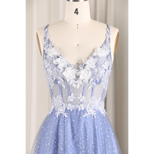 Púrpura claro moderno antiestático lentejuelas cuello en V sin mangas espalda encaje bordado corpiño línea brillo tul falda Floral brillante - Product Image 6