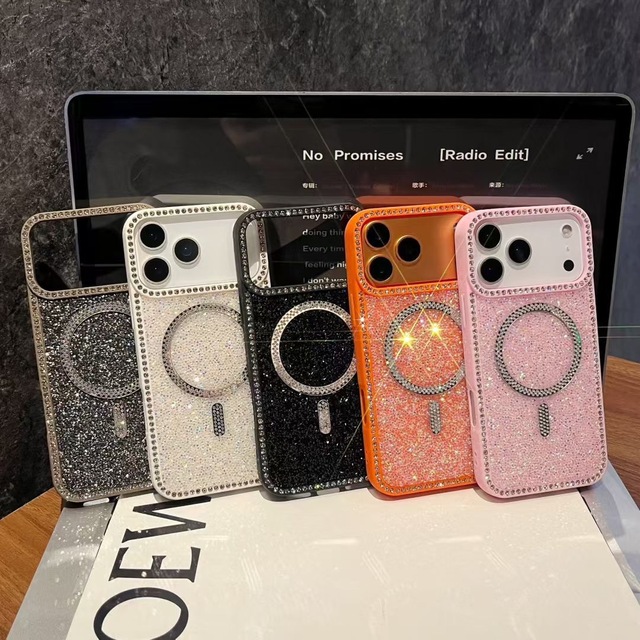 Electroplated Edge Diamond Magnetic Phone Case for iPhone 17 Pro Max, Precise Cutouts, Trendy 13/16 Sparkling Stars Design