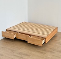 Lit de rangement minimaliste nordique en bois de hêtre massif, sans tête de lit, assemblable, gain de place, avec tiroirs pneumatiques à ouverture latérale, modèle Master