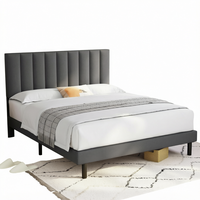 Lit double moderne et minimaliste, rembourré en tissu, avec cadre en teck, tailles personnalisables pour les petits appartements, meubles de chambre à coucher