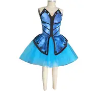 OEM dans elbise kadınlar mavi lycrial kelebek bale tutu elbise çocuk tv & film kostümleri romantik sahne tutu elbise bale
