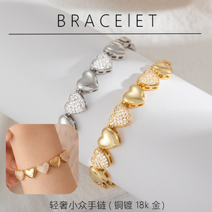 Heart Shaped <b>Bracelet</b> 18k Gold Plated Copper With Diamonds And Zircon Adjustable For Women Anniversary Jewelry - Product Image 5